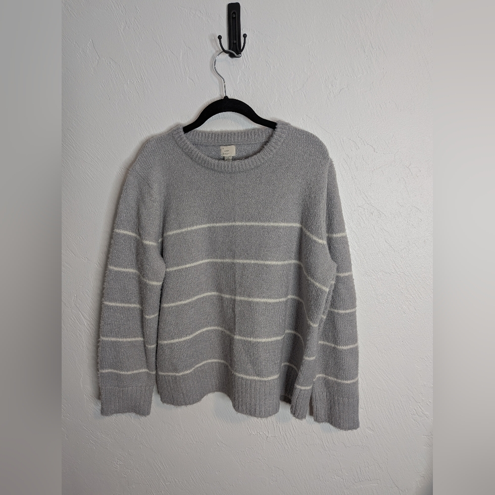 a new day Light Gray and White Striped Sweater